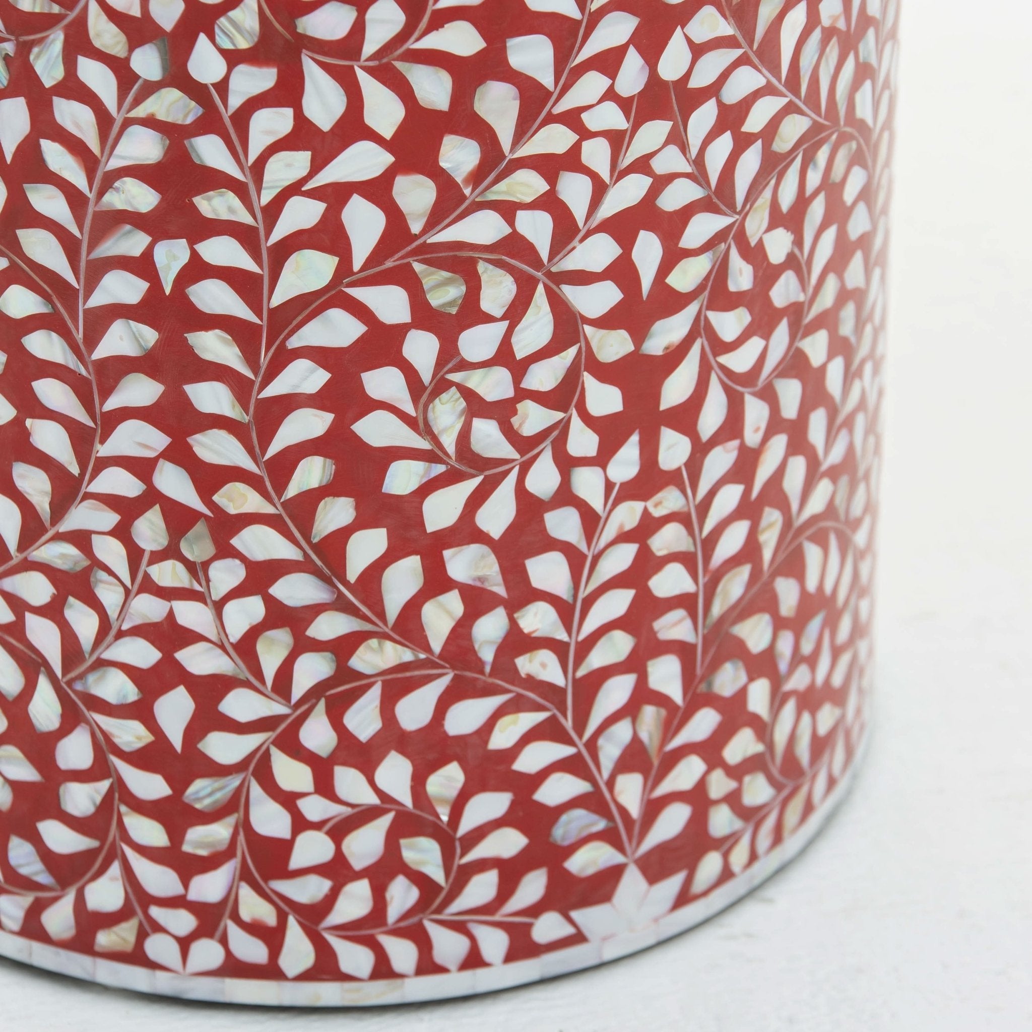 OCEAN-RED MOTHER OF PEARL ROUND SIDE TABLE - Art and craft furniture