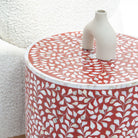 OCEAN-RED MOTHER OF PEARL ROUND SIDE TABLE - Art and craft furniture