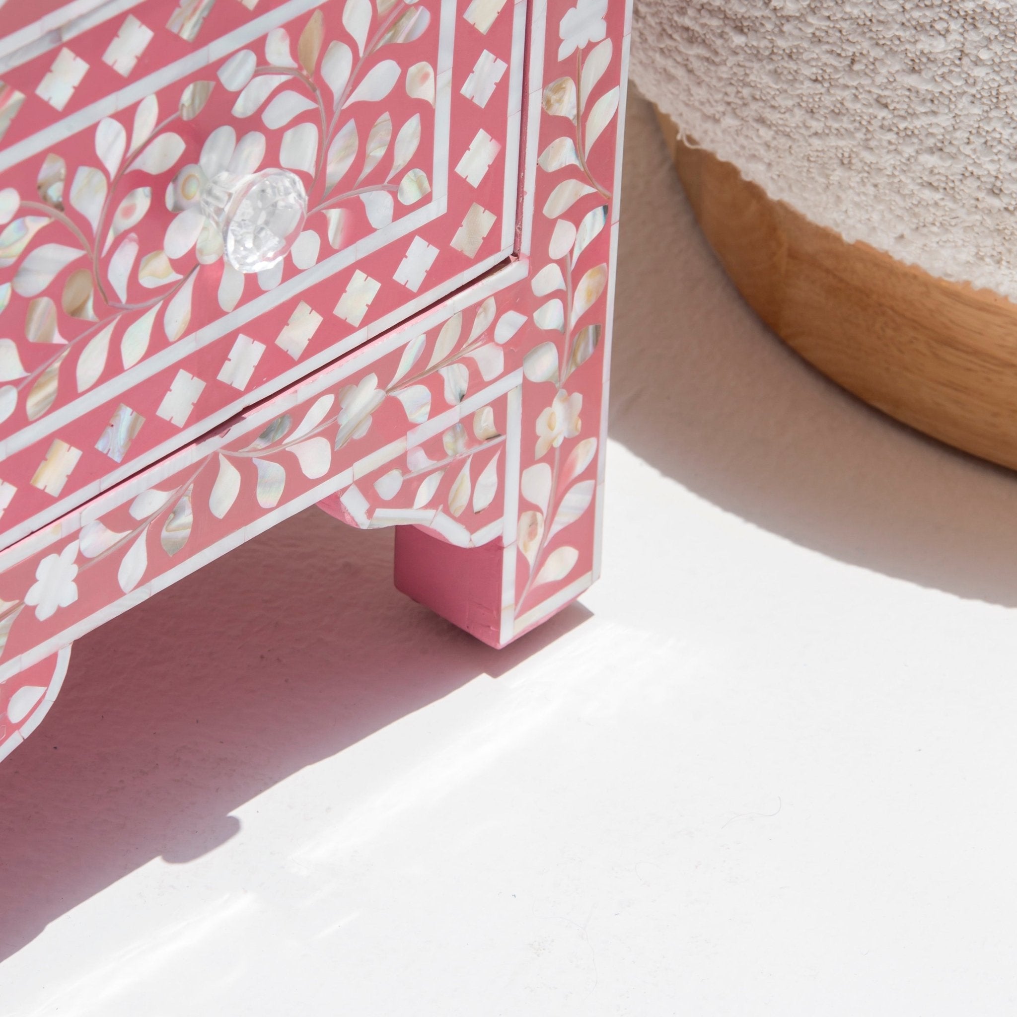 OCEAN-RED MOTHER OF PEARL TWO DRAWER BEDSIDE TABLE - Art and craft furniture