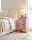 Ocean Red Mother of Pearl Two Drawer Bedside Table - Art and craft furniture