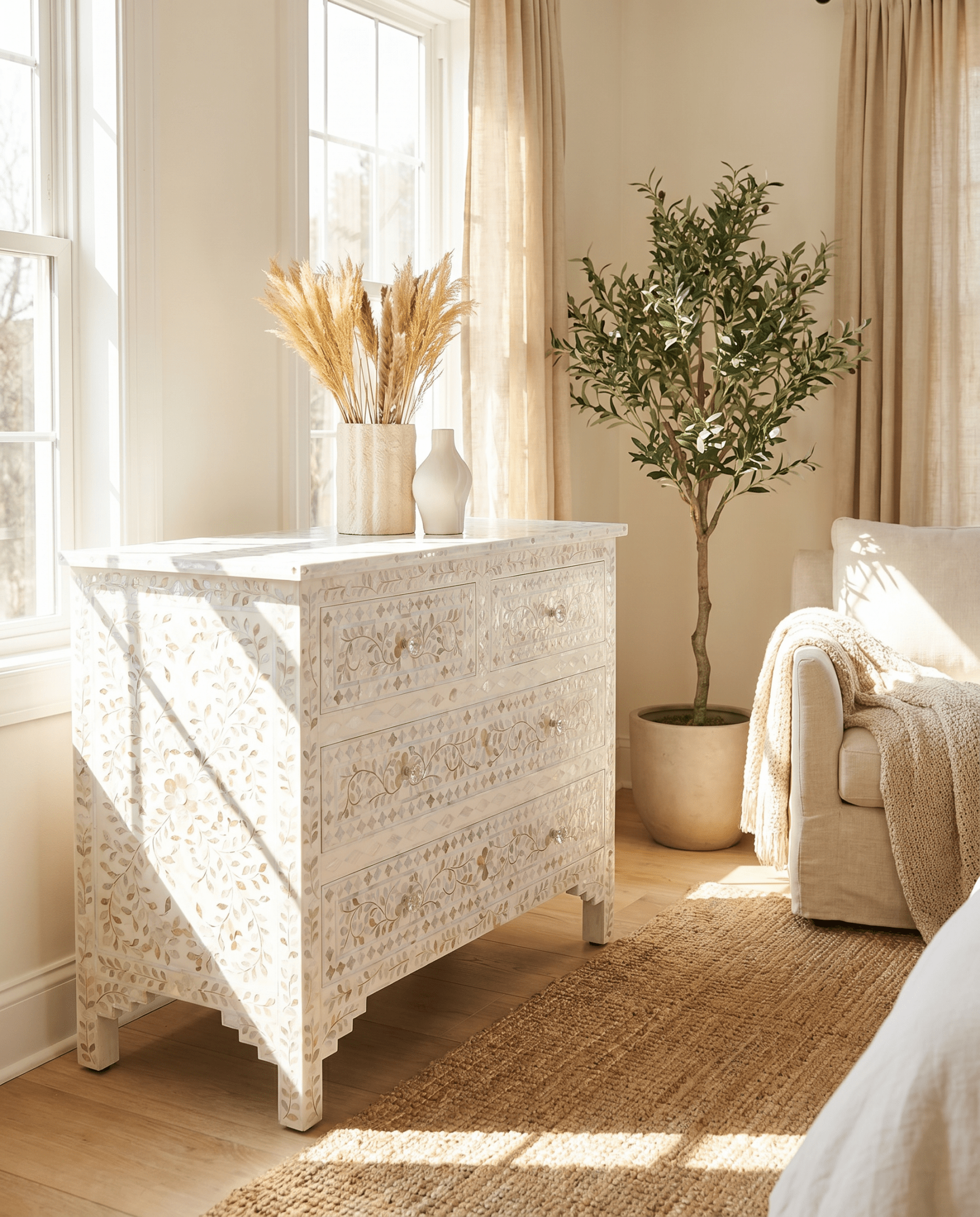 OCEAN-WHITE MOTHER OF PEARL CHEST OF DRAWER - Art and craft furniture