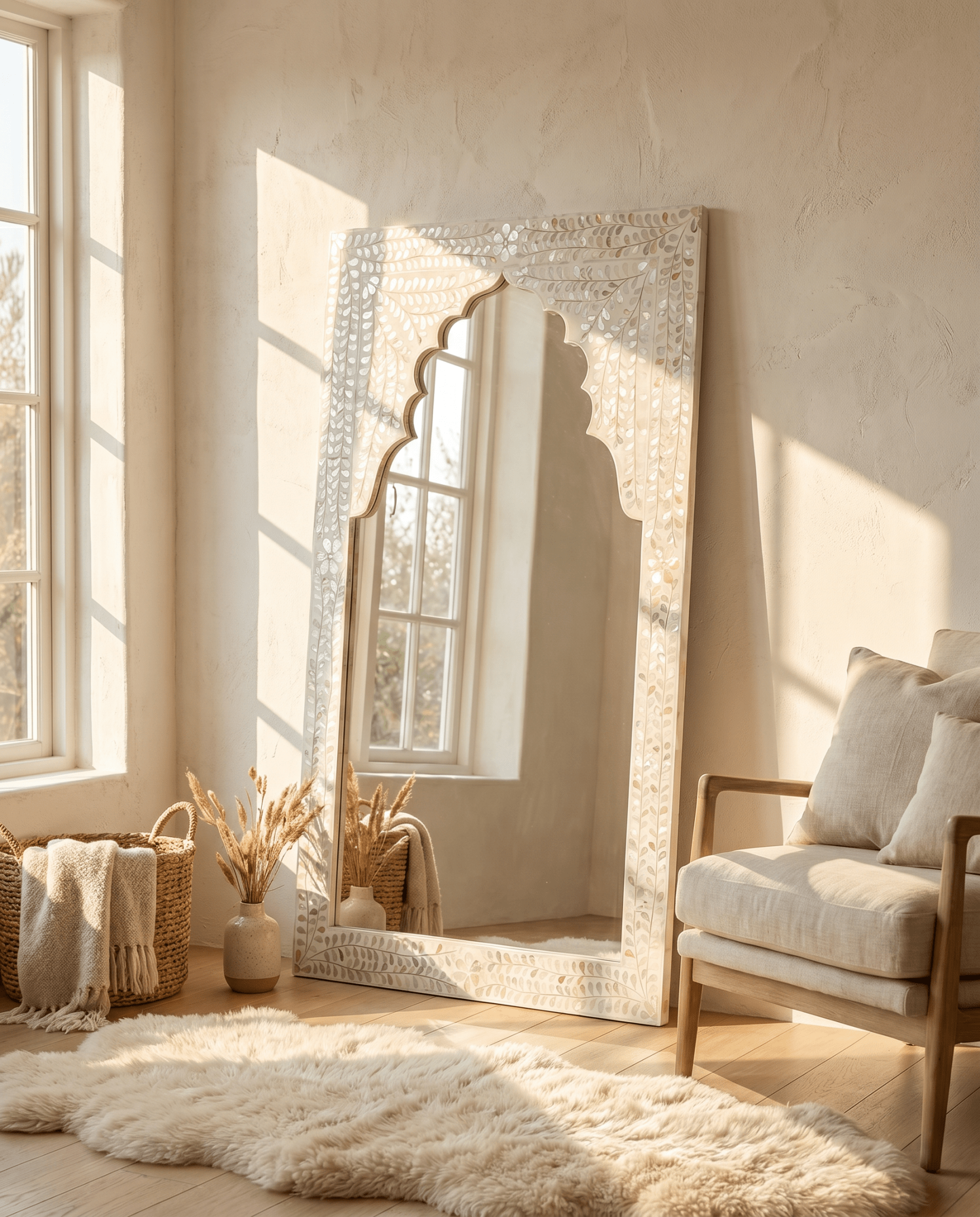 OCEAN-WHITE MOTHER OF PEARL MIRROR FRAME - Art and craft furniture