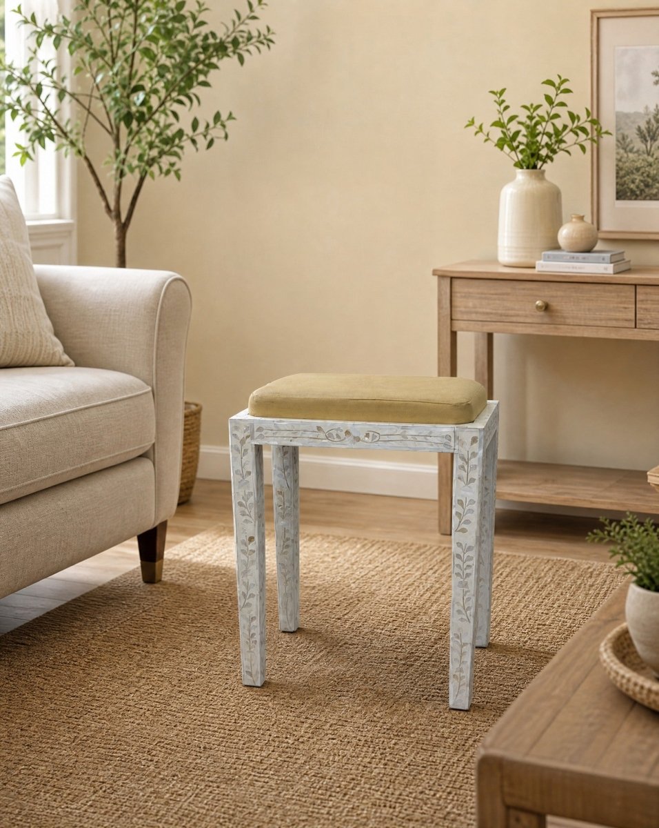Ocean White Mother of Pearl Seating Stool - Art and craft furniture