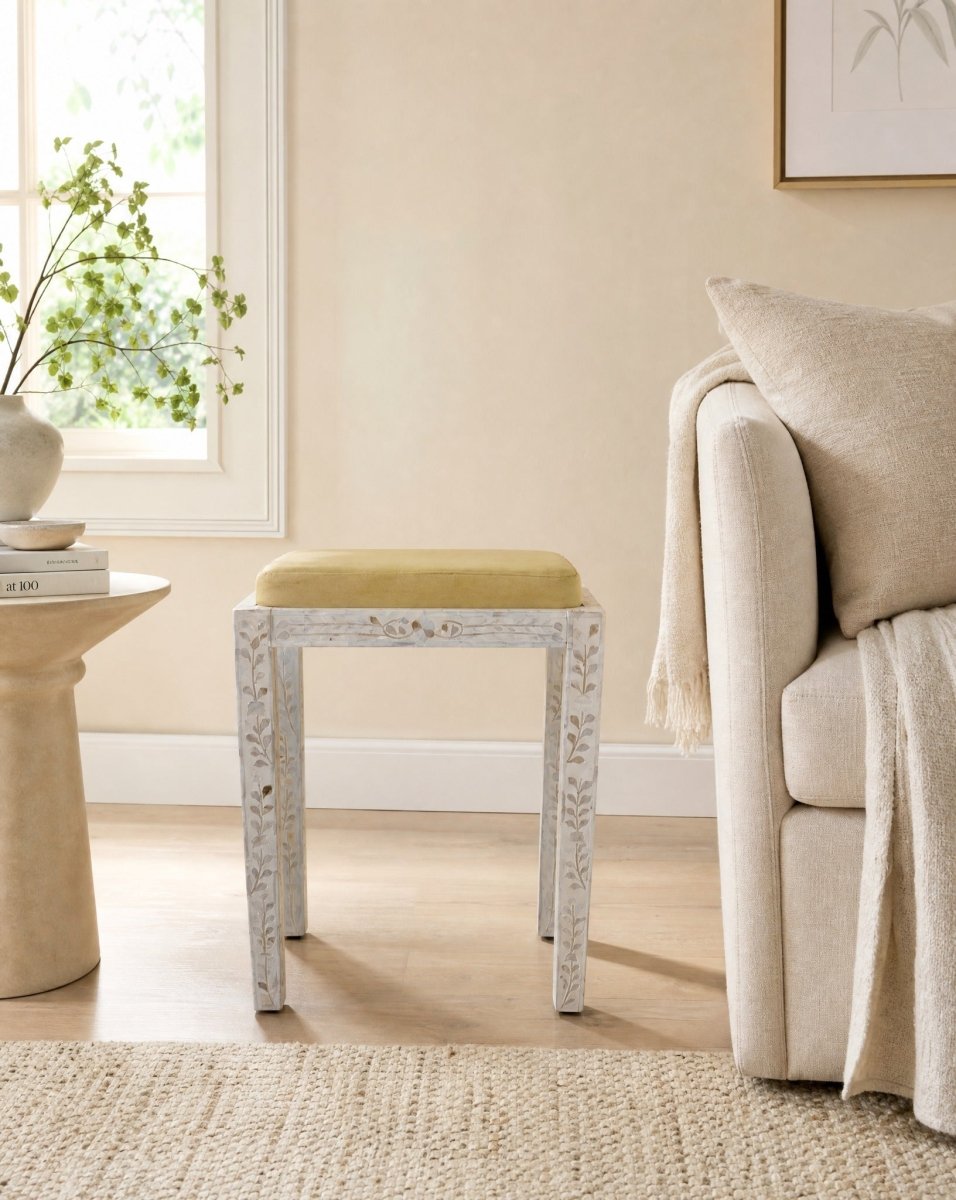 Ocean White Mother of Pearl Seating Stool - Art and craft furniture