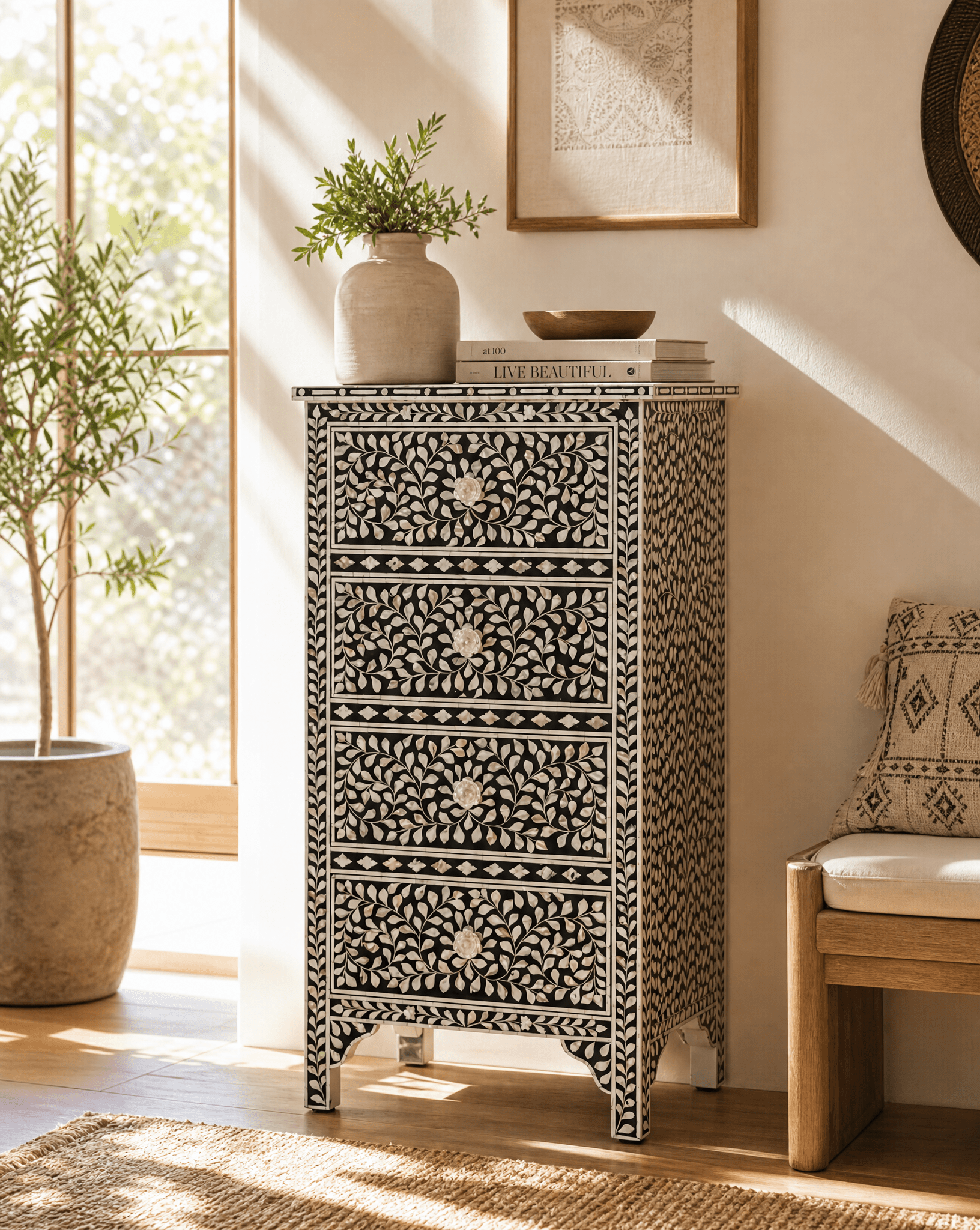 OCEAN-WHITE MOTHER OF PEARL SINGLE DRAWCHEST - Art and craft furniture
