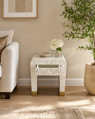 Ocean White Mother of Pearl Single Drawer Bedside Table - Art and craft furniture