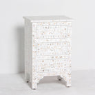 OCEAN-WHITE MOTHER OF PEARL THREE DRAWER BEDSIDE TABLE - Art and craft furniture