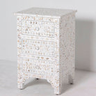 OCEAN-WHITE MOTHER OF PEARL THREE DRAWER BEDSIDE TABLE - Art and craft furniture