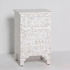 OCEAN-WHITE MOTHER OF PEARL THREE DRAWER BEDSIDE TABLE - Art and craft furniture