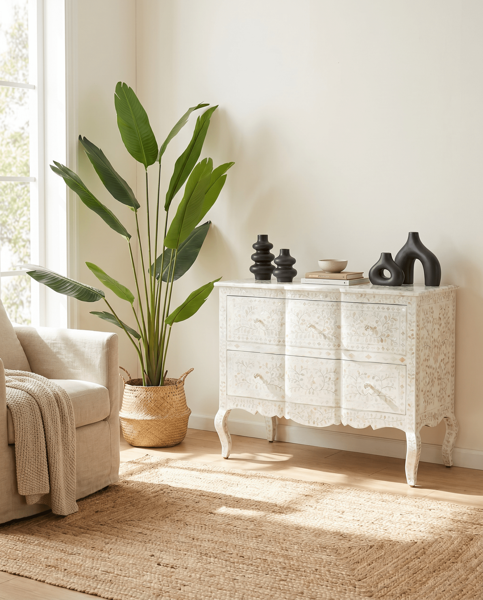 OCEAN-WHITE MOTHER OF PEARL TWO DRAWER DRAWCHEST - Art and craft furniture
