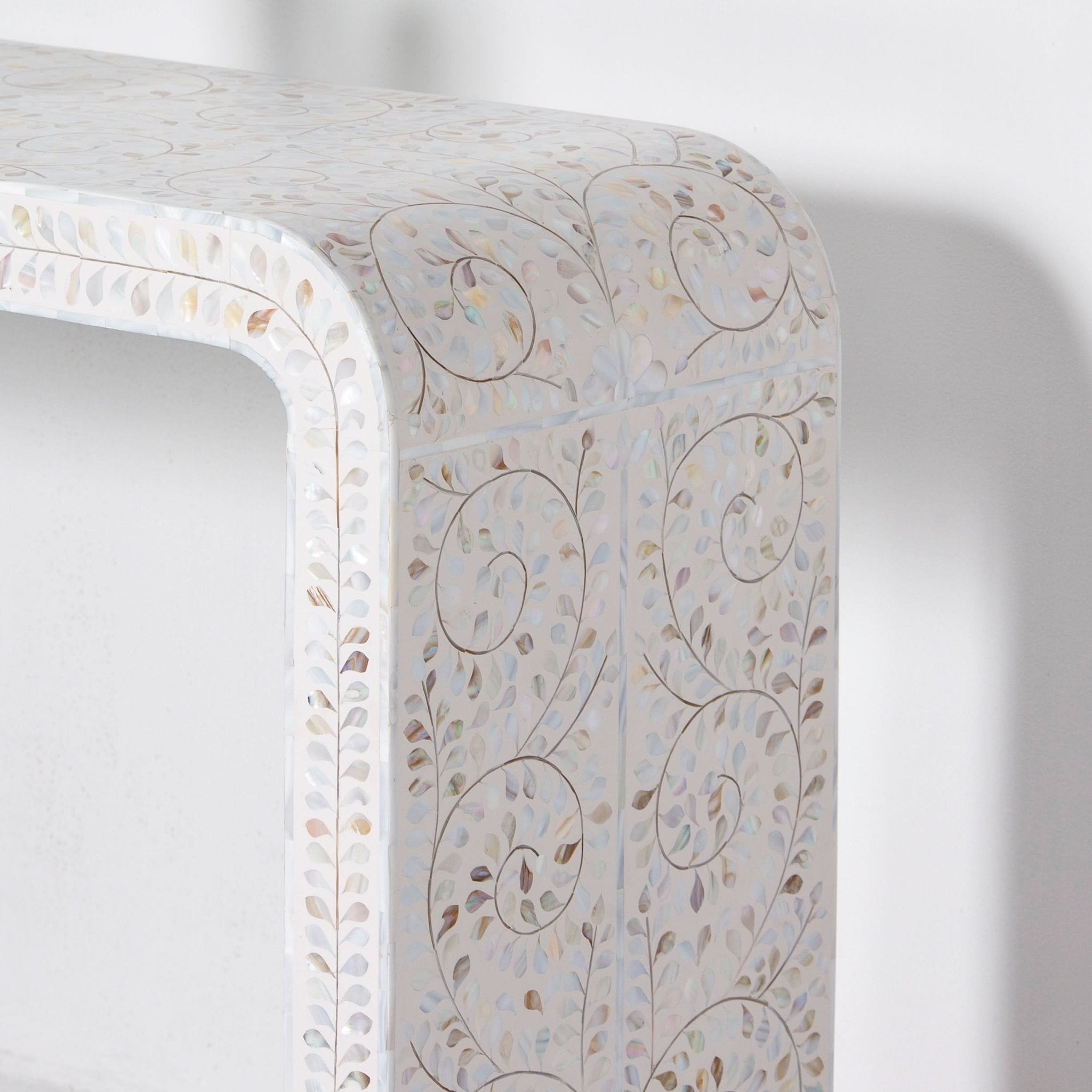 OCEAN-WHITE MOTHER OF PEARL U SHAPE CONSOLE TABLE - Art and craft furniture