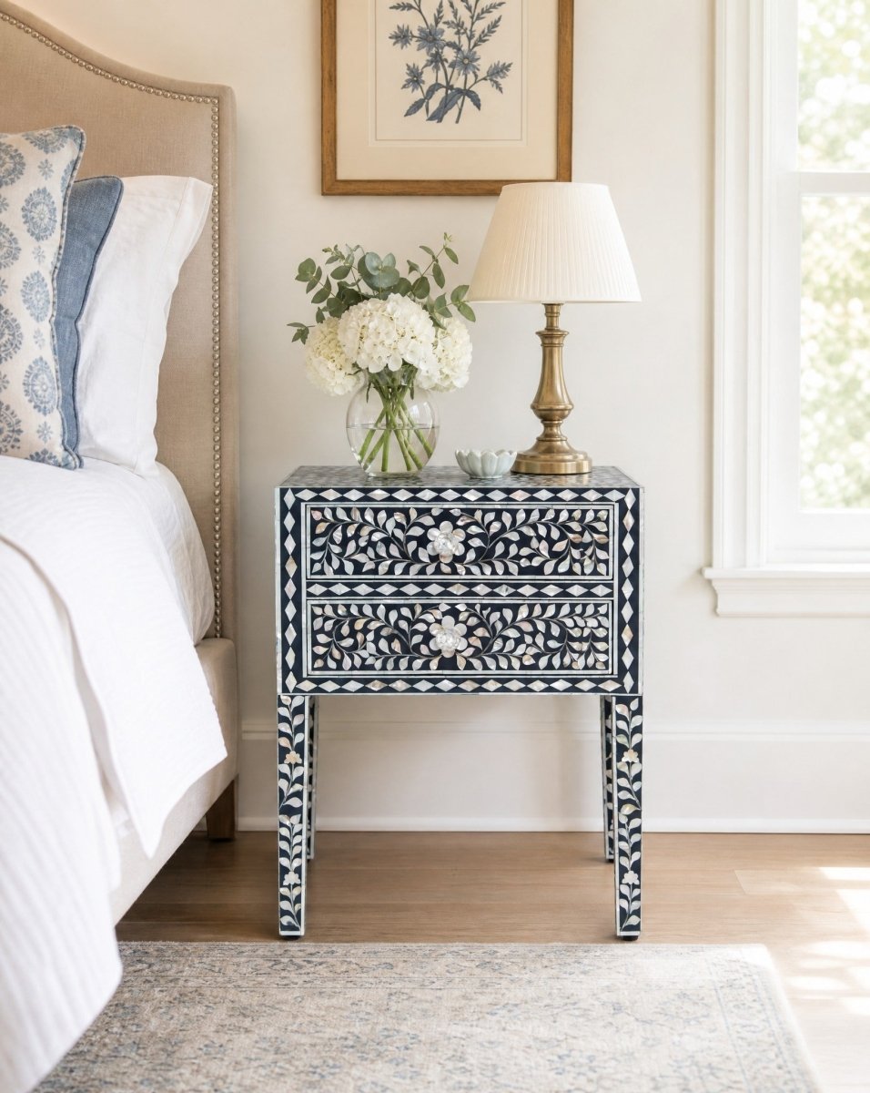 Oceanic Black Pearl Two Drawer Bedside table - Art and craft furniture