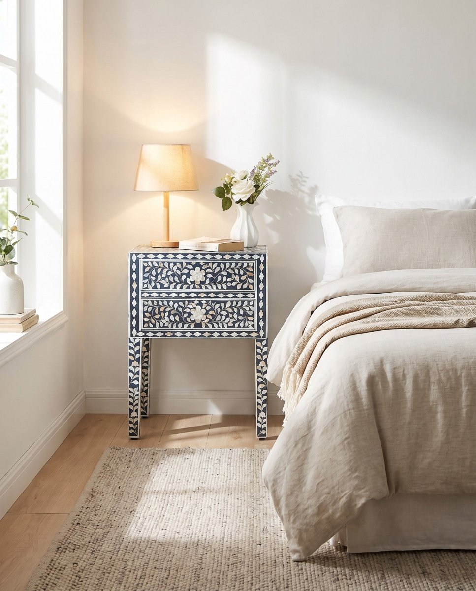 Oceanic Black Pearl Two Drawer Bedside table - Art and craft furniture
