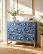 OCEANIC-BLUE MOTHER OF PEARL THREE DRAWER CHEST OF DRAWER - Art and craft furniture