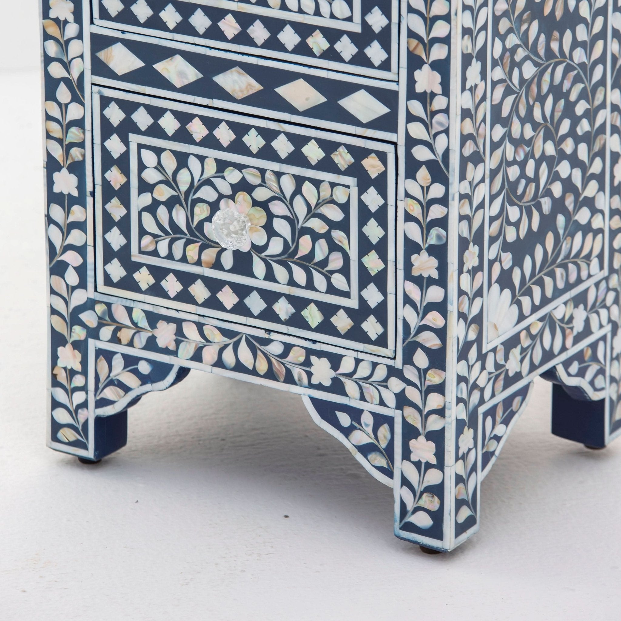 OCEANIC-BLUE MOTHER OF PEARL TWO DRAWER BEDSIDE TABLE - Art and craft furniture