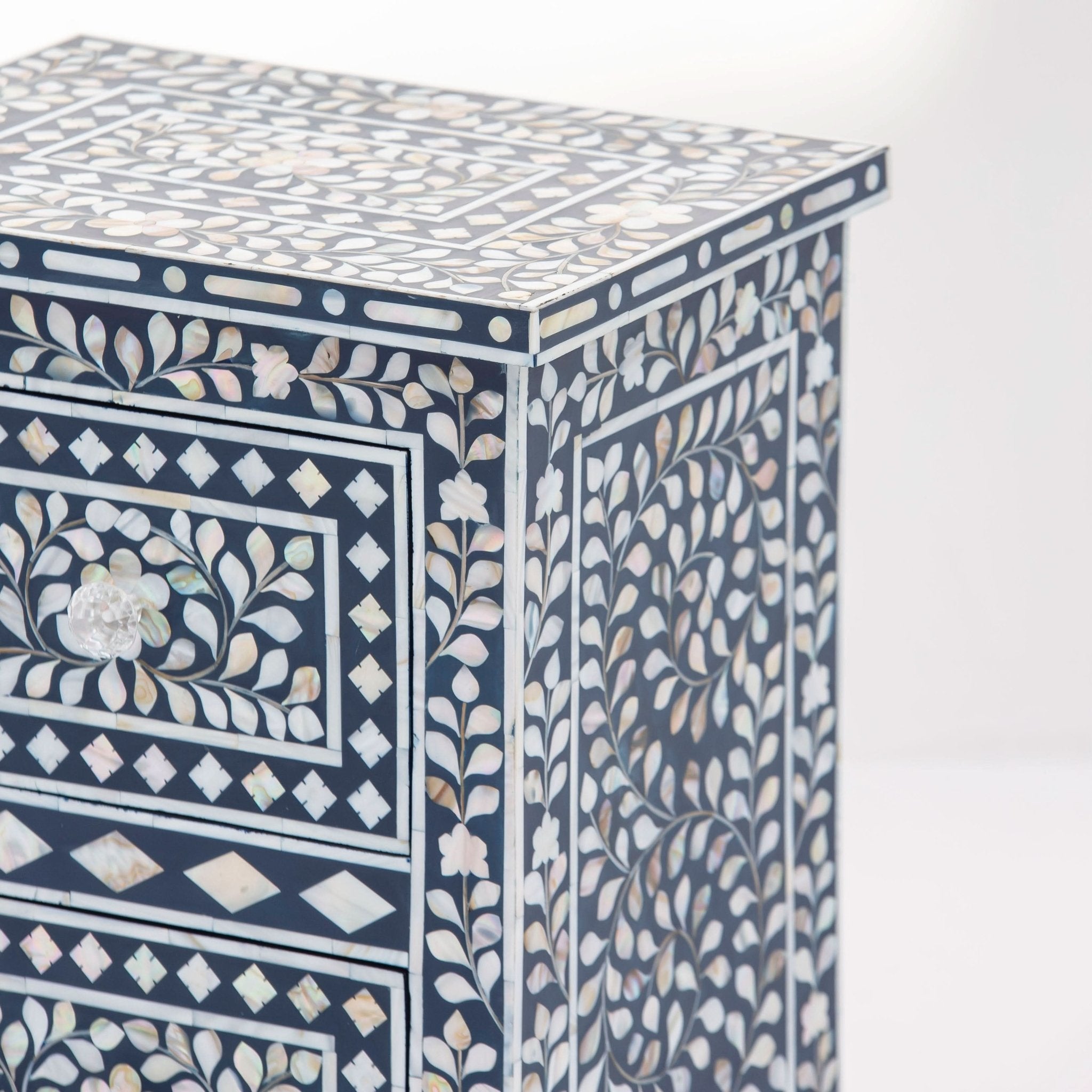 OCEANIC-BLUE MOTHER OF PEARL TWO DRAWER BEDSIDE TABLE - Art and craft furniture