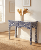 OCEANIC-BLUE MOTHER OF PEARL TWO DRAWER CONSOLE TABLE - Art and craft furniture