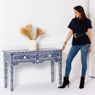 OCEANIC-BLUE MOTHER OF PEARL TWO DRAWER CONSOLE TABLE - Art and craft furniture