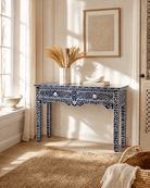 OCEANIC-BLUE MOTHER OF PEARL TWO DRAWER CONSOLE TABLE - Art and craft furniture