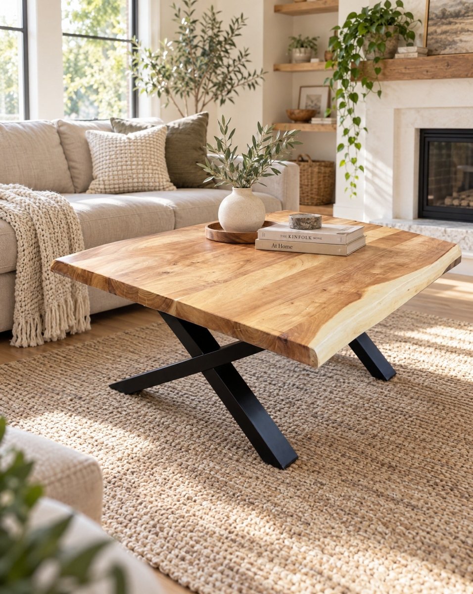 Octavia Acacia Wood X Leg Coffee Table - Art and craft furniture
