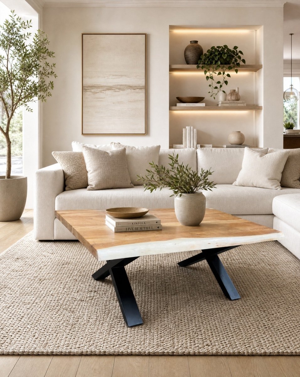 Octavia Acacia Wood X Leg Coffee Table - Art and craft furniture