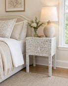 Ornate White Mother Of Table Two Drawer Bedside Table - Art and craft furniture