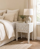 Ornate White Mother Of Table Two Drawer Bedside Table - Art and craft furniture