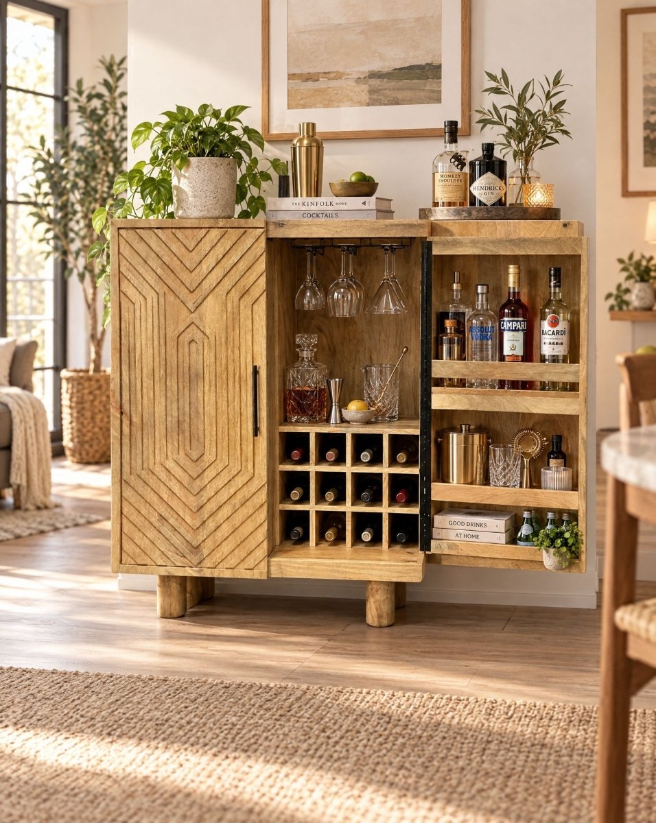 Orvella Wooden 2 Door Bar Counter - Art and craft furniture