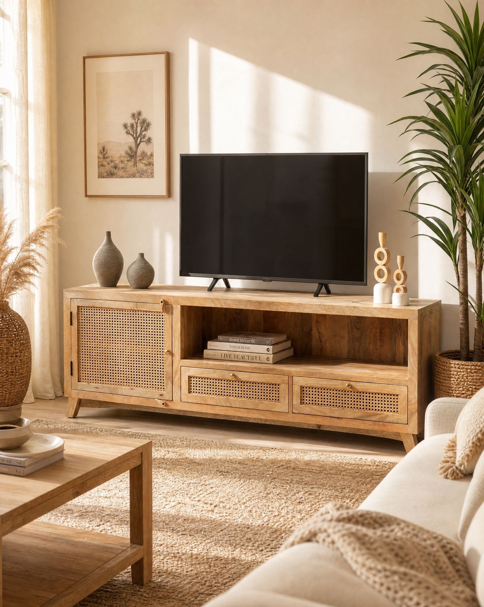 PARI RATTAN WOODEN TV STAND - Art and craft furniture