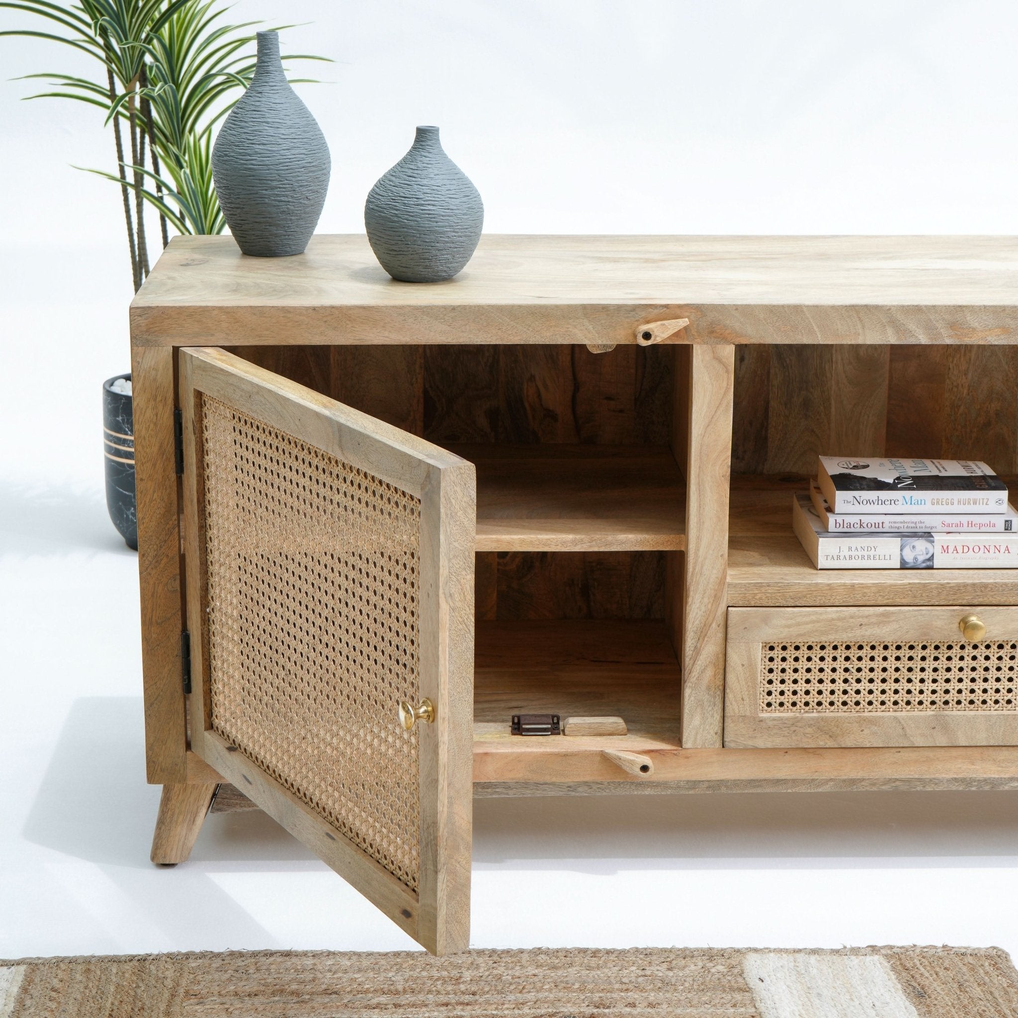 PARI RATTAN WOODEN TV STAND - Art and craft furniture