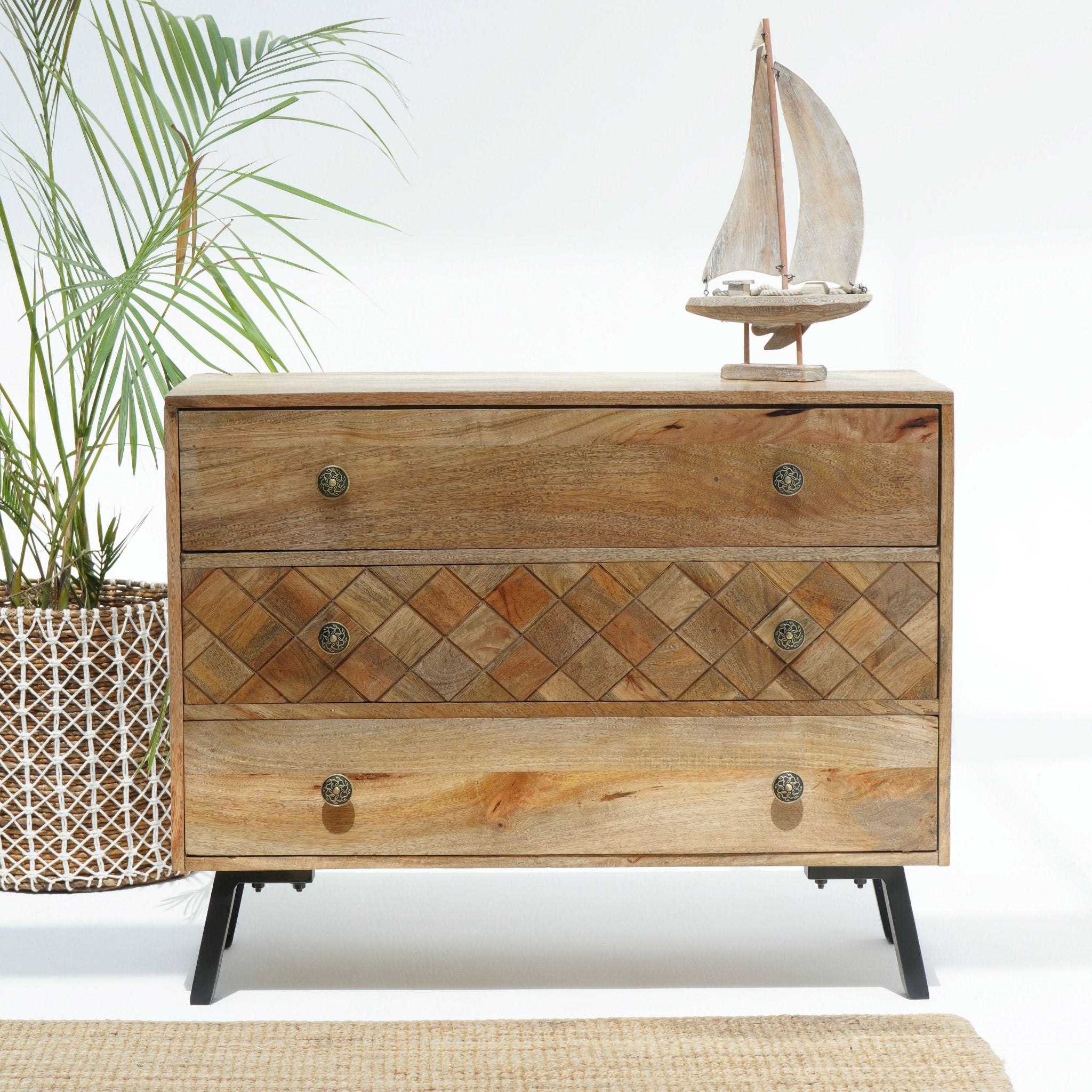 PERTH HILLS MANGO THREE DRAWER CHEST OF DRAWERS - Art and craft furniture