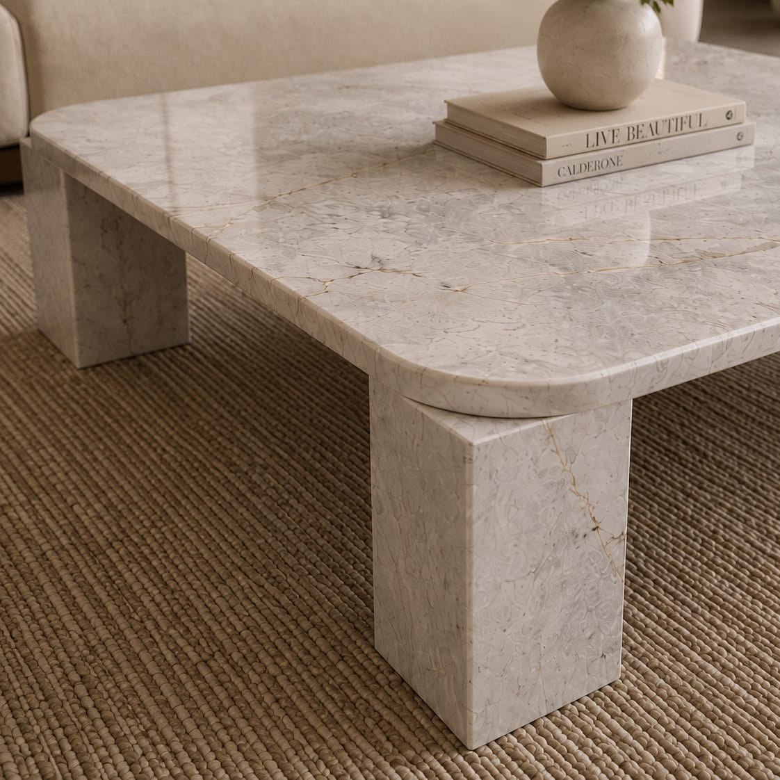 Premium Cremo Vein Marble Coffee Table - Art and craft furniture