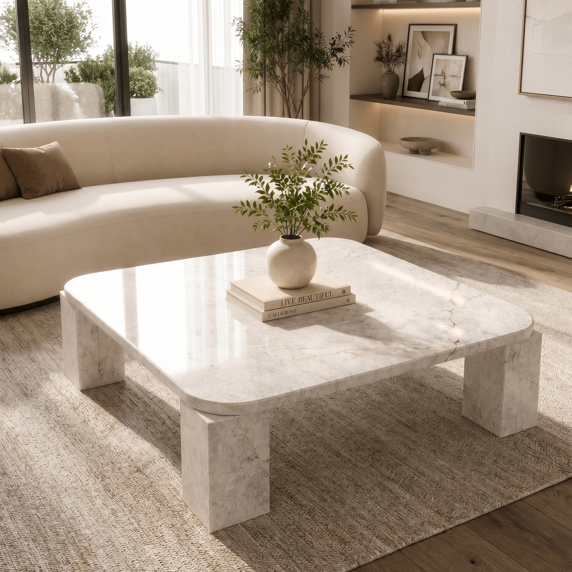 Premium Cremo Vein Marble Coffee Table - Art and craft furniture