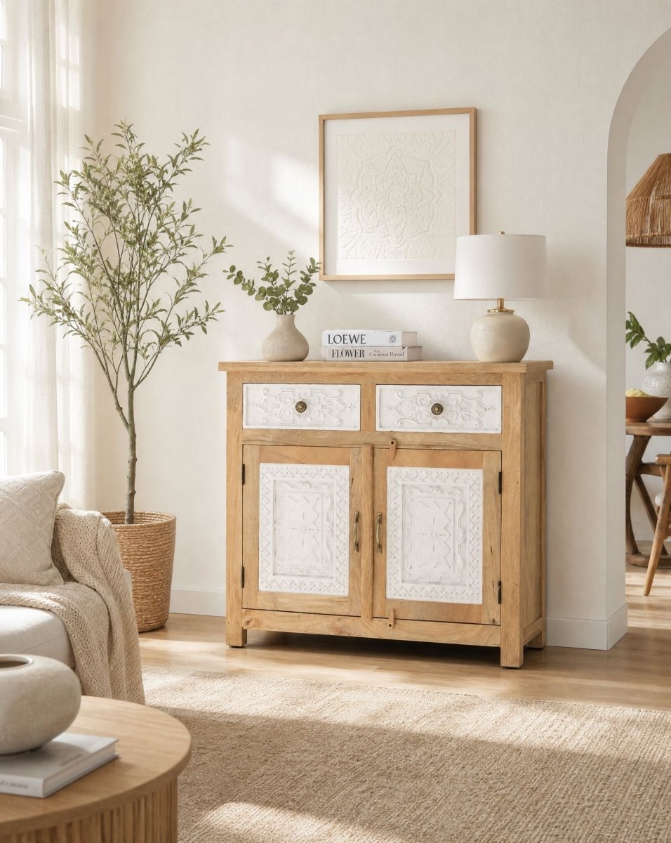 Pushkar Wood Carving Sideboard - Art and craft furniture
