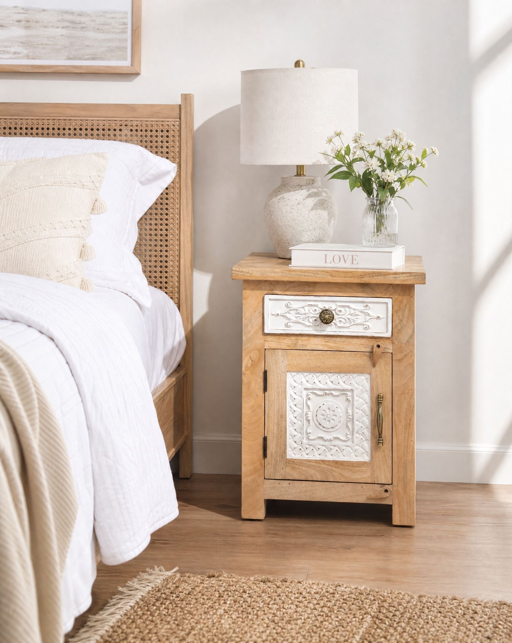 Pushkar Wooden Carving Bed side - Art and craft furniture