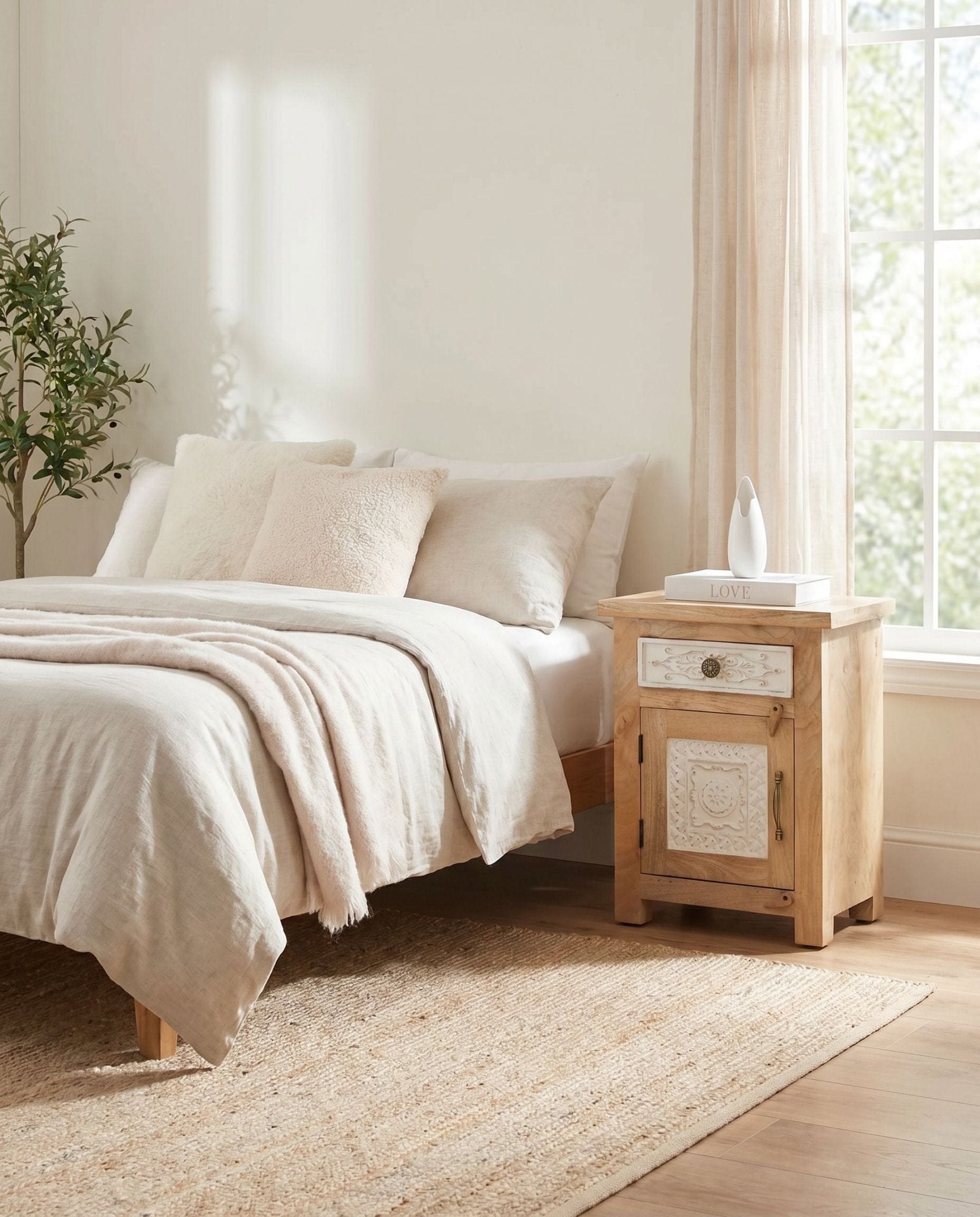 Pushkar Wooden Carving Bed side - Art and craft furniture