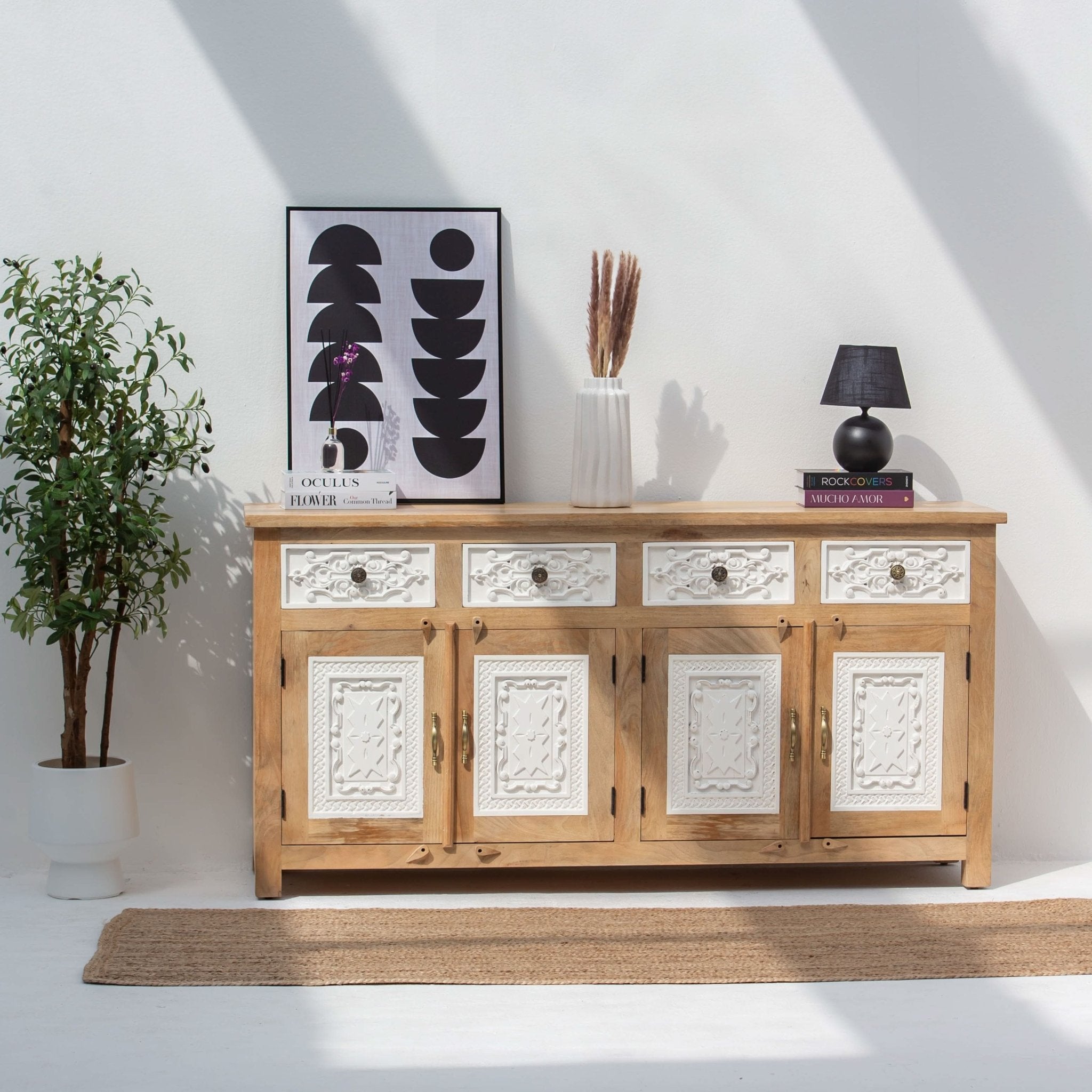 PUSHKAR WOODEN CARVING SIDEBOARD - Art and craft furniture