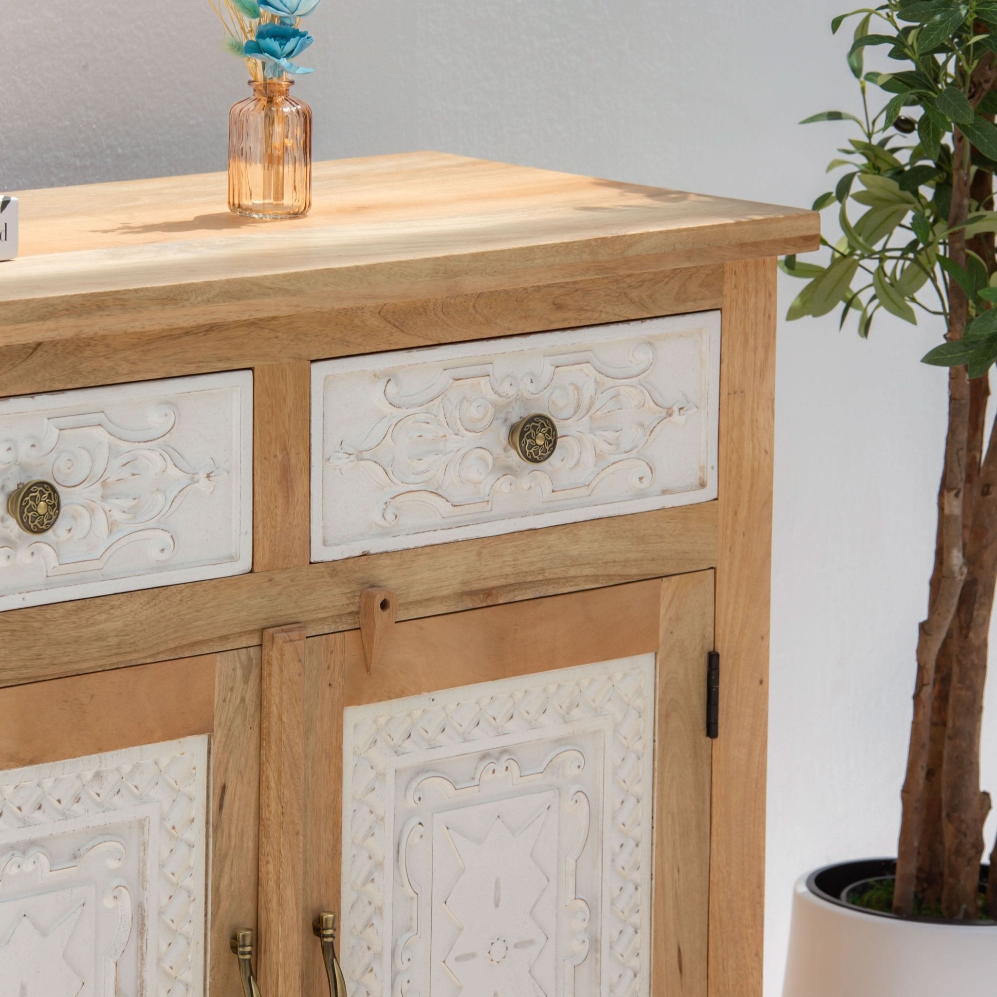 PUSHKAR WOODEN CARVING SIDEBOARD - Art and craft furniture