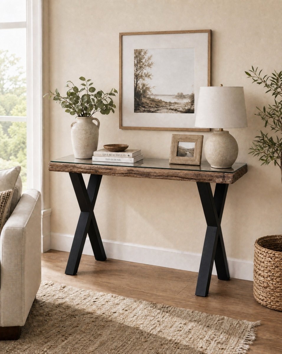 Railway Wood Console Table X Leg - Art and craft furniture