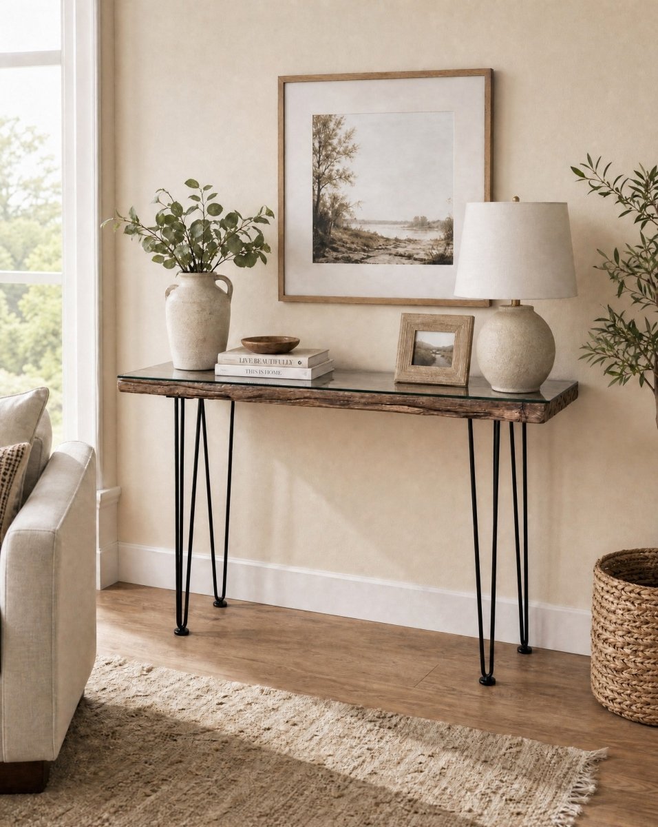 Railway Wood Hair Pin Leg Console Table - Art and craft furniture