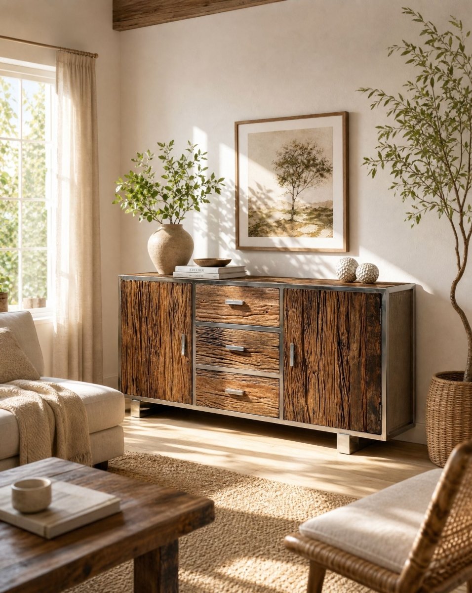 Railway Wood Steel Frame Sideboard - Art and craft furniture