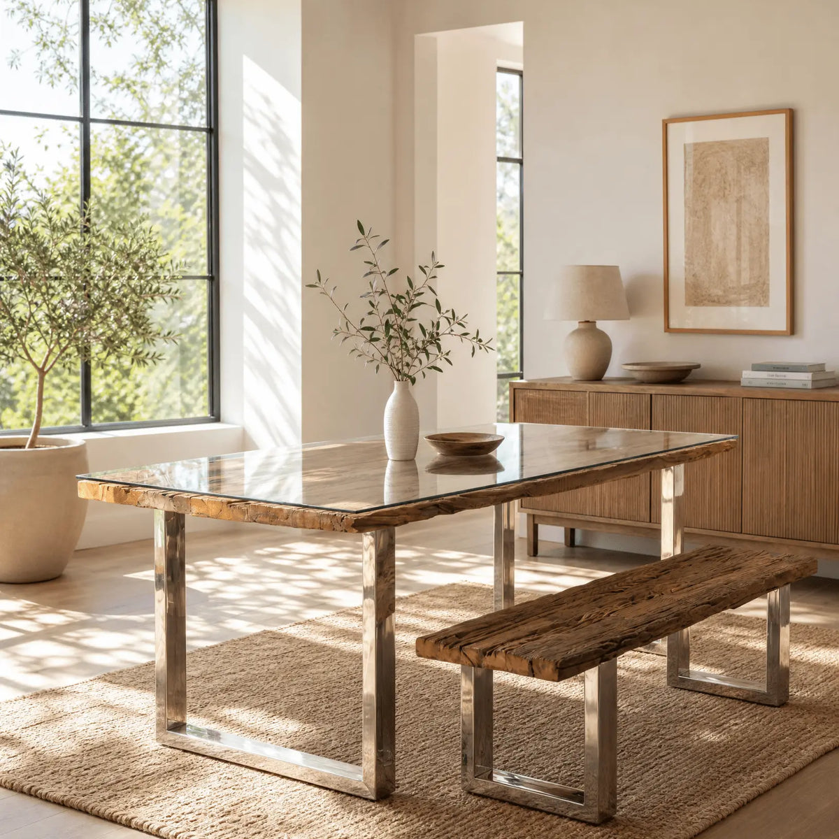Railway Wood Steel Leg Dining Table