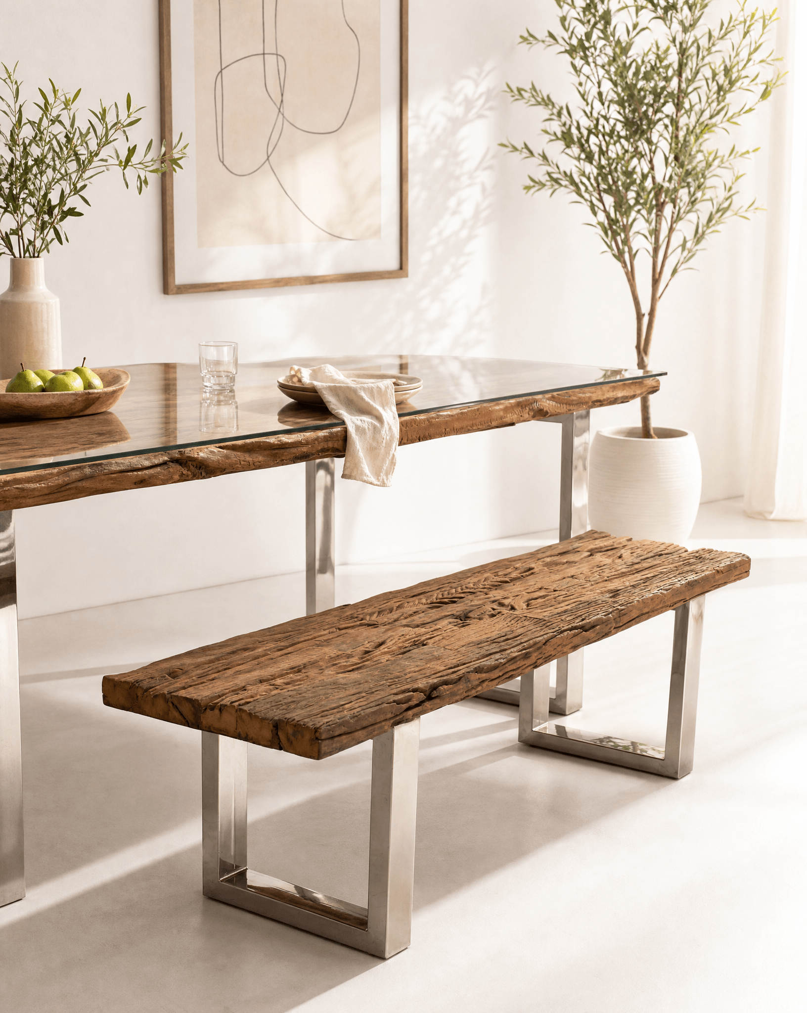 RAILWAY WOOD STEEL U LEG BENCH - Art and craft furniture