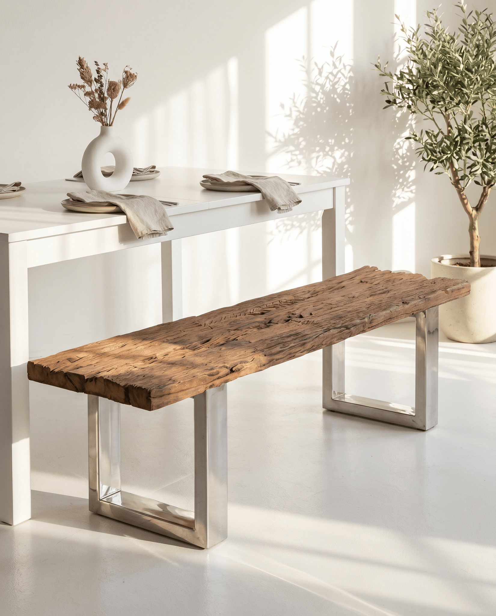 RAILWAY WOOD STEEL U LEG BENCH - Art and craft furniture