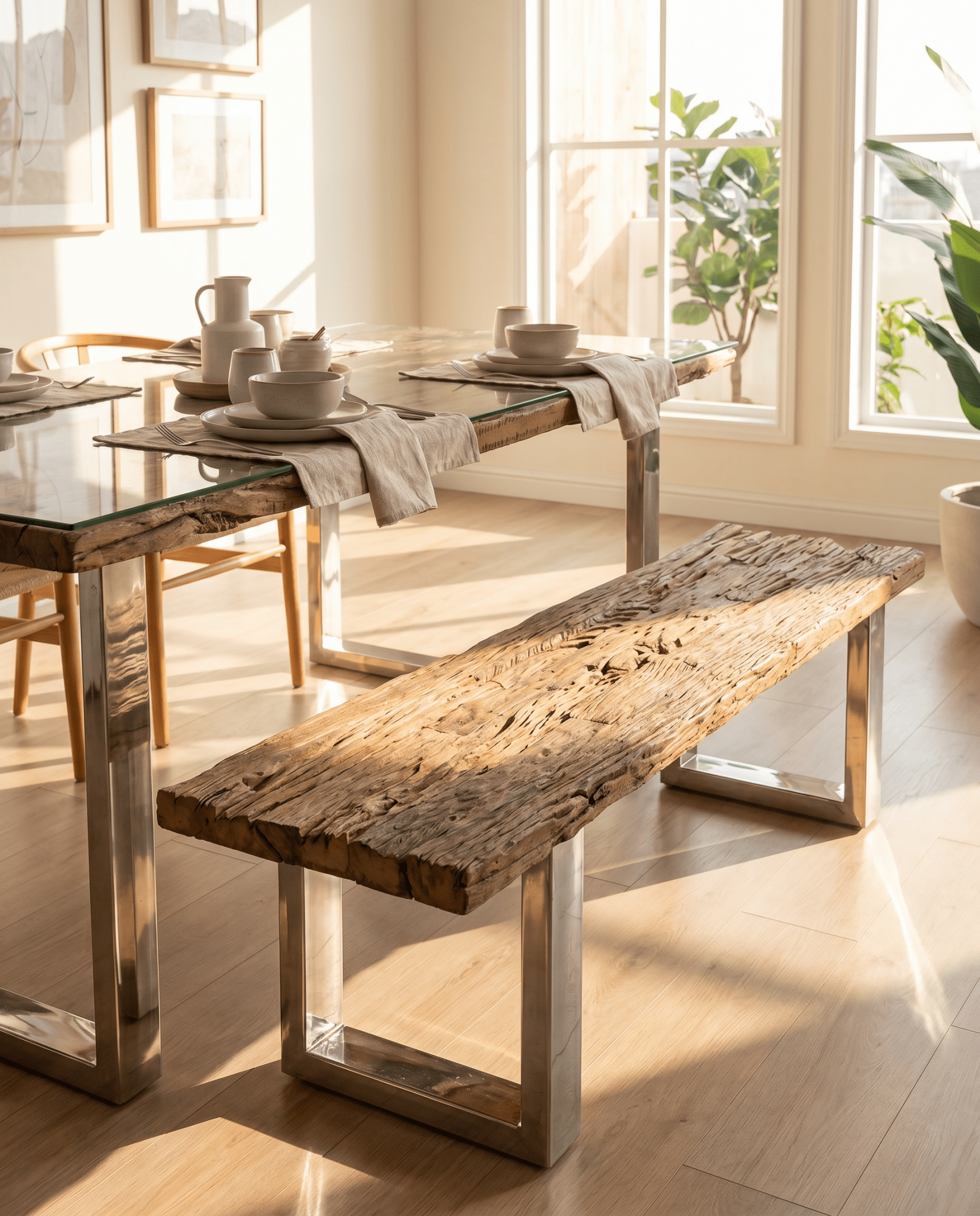RAILWAY WOOD STEEL U LEG BENCH - Art and craft furniture