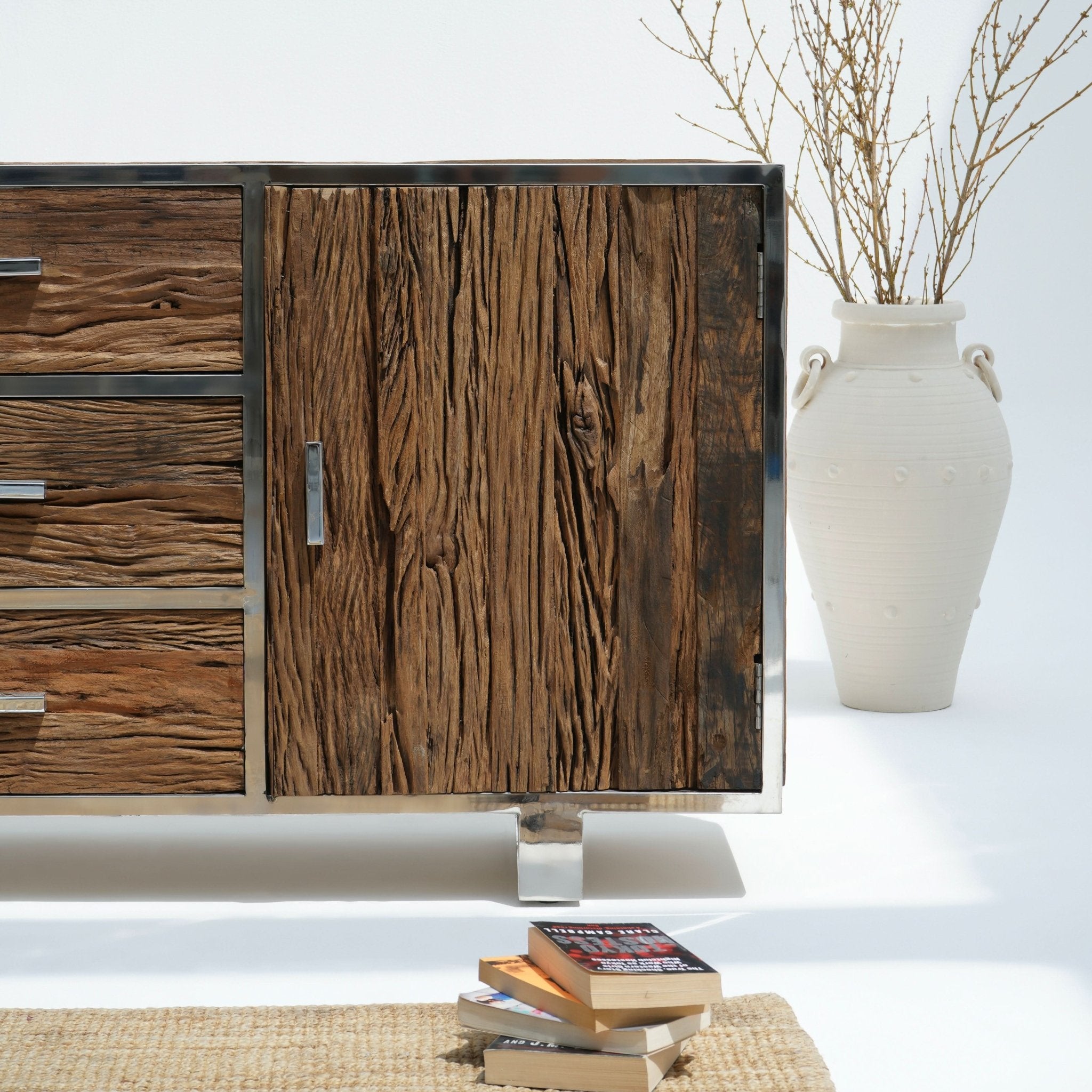 RAILWAY WOOD TWO DOOR THREE DRAWERS' SIDEBOARD - Art and craft furniture