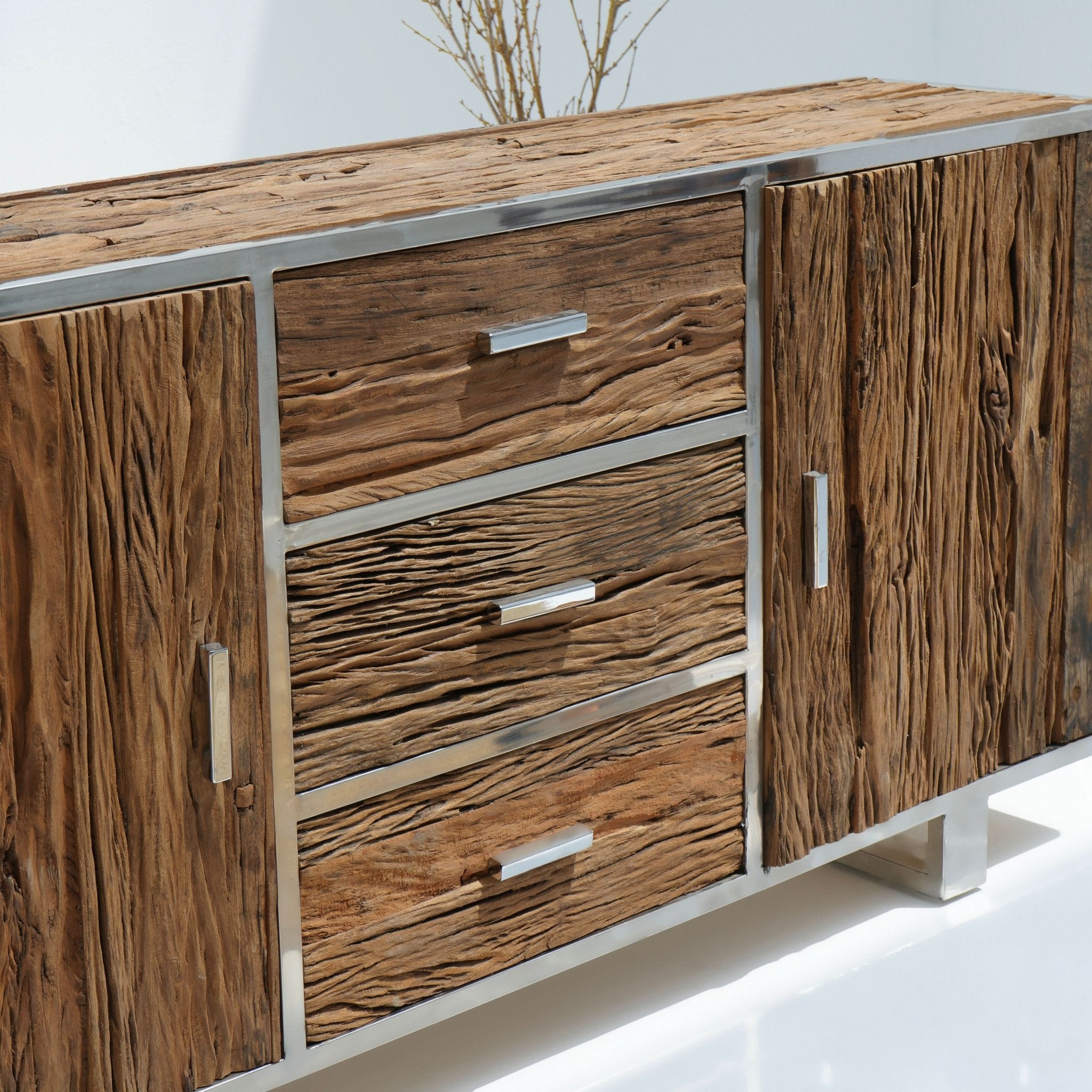 RAILWAY WOOD TWO DOOR THREE DRAWERS' SIDEBOARD - Art and craft furniture