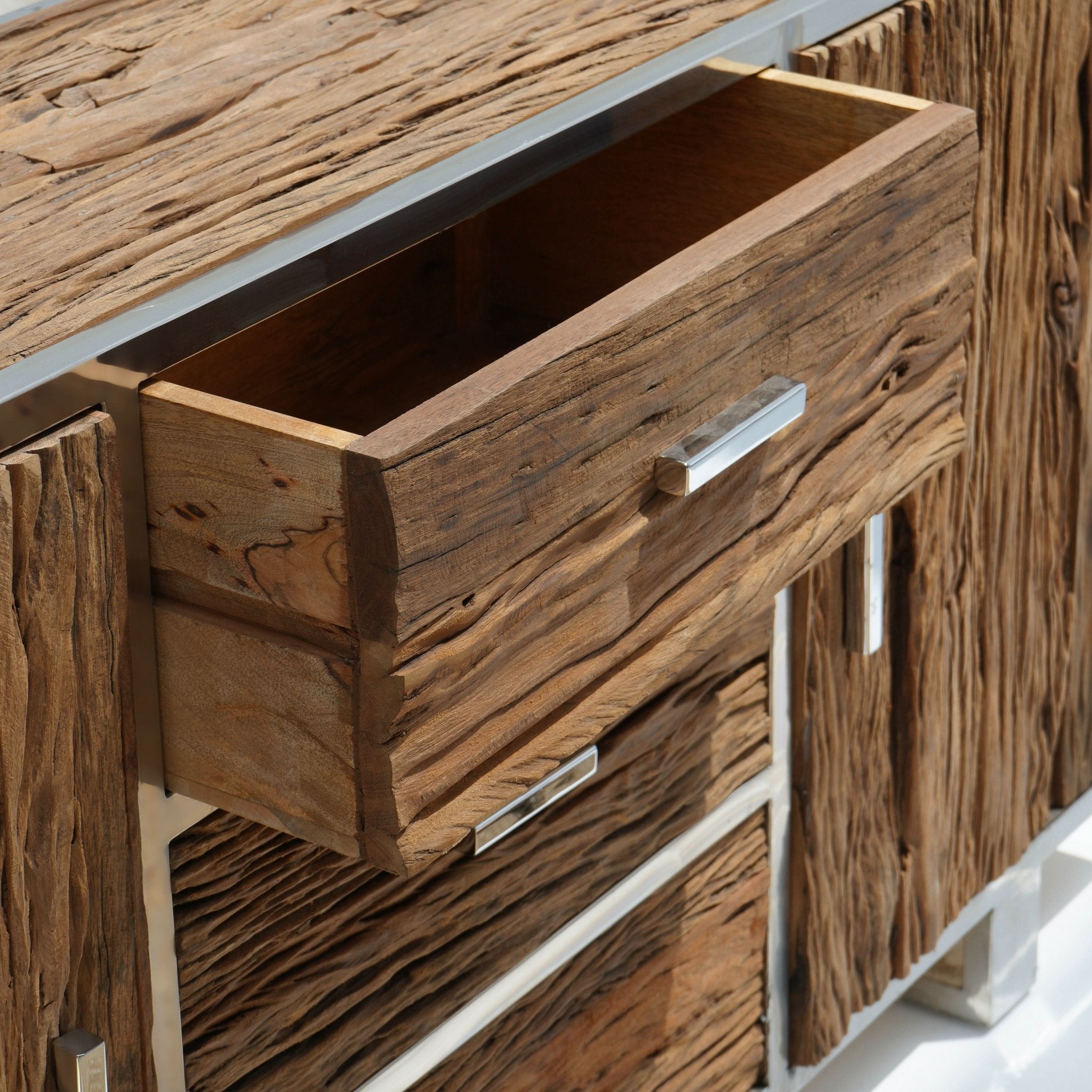 RAILWAY WOOD TWO DOOR THREE DRAWERS' SIDEBOARD - Art and craft furniture