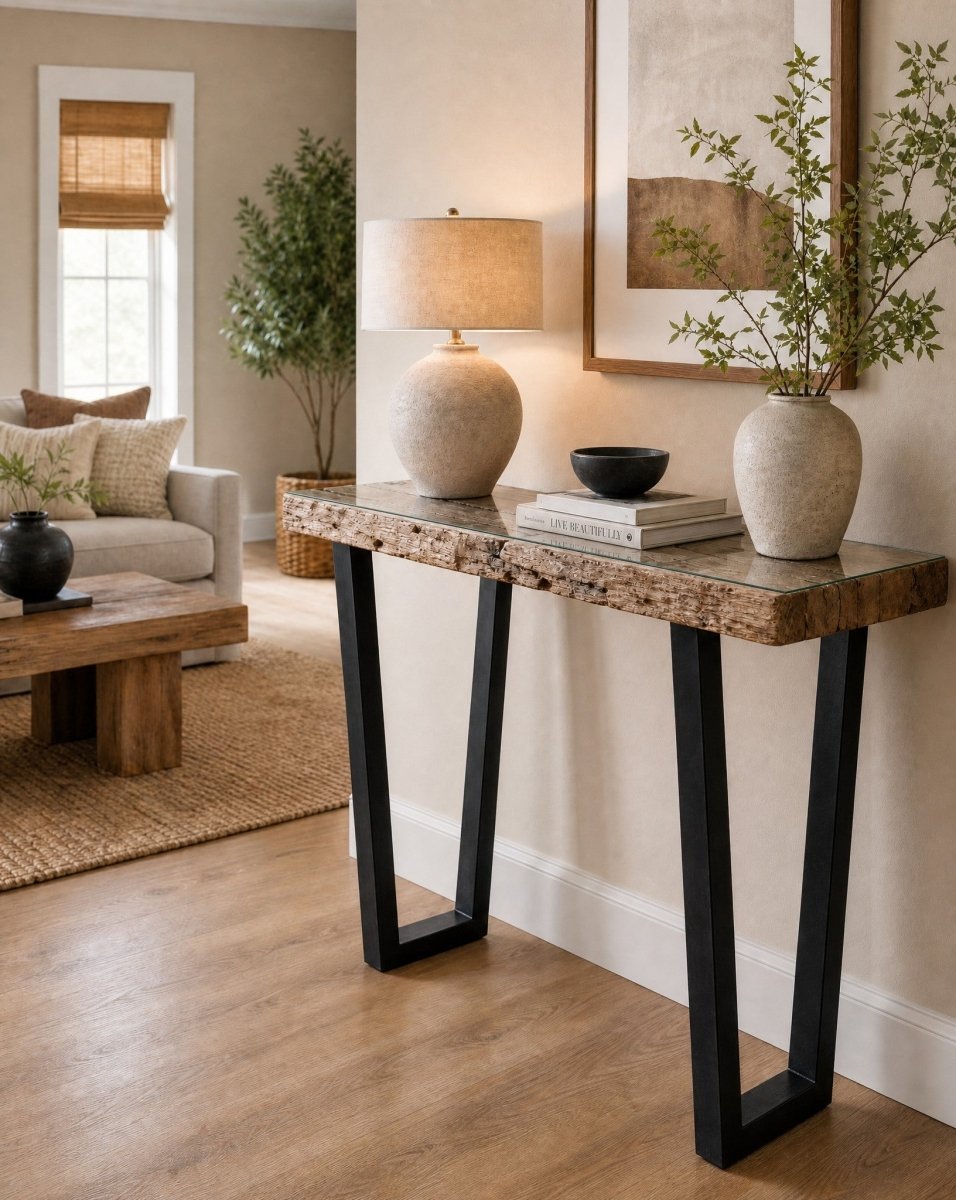 Railway Wood V Leg Console Table - Art and craft furniture