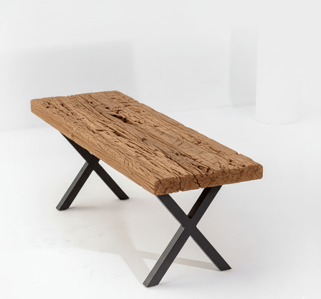 RAILWAY WOOD X LEG BENCH - Art and craft furniture
